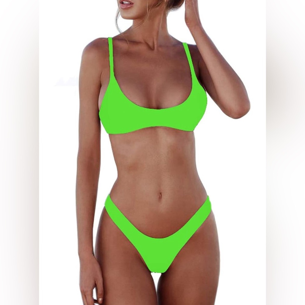 SherryDC Womens Solid Scoop Neck Push Up Padded Brazilian Thong Bikini Swimsuit